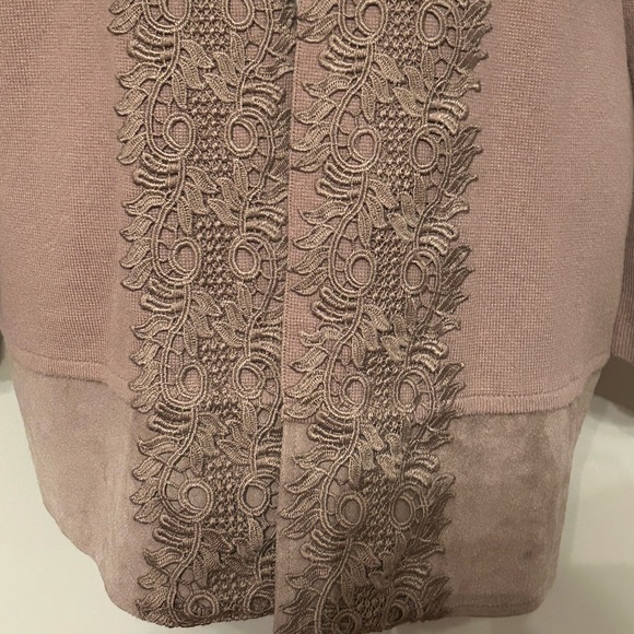 Chico’s Lace-Front Open Cardigan Taupe Sweater - Picture 6 of 13